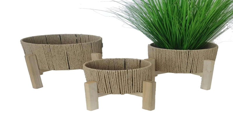 Pflanzgefäß-Set mit Holzständer 3-teilig