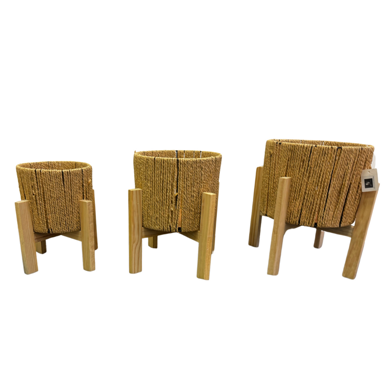 Pflanzgefäß-Set mit Holzständer 3-teilig