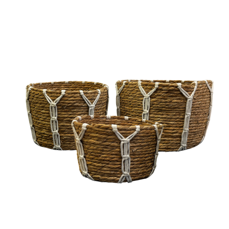 Seegras-Körbe mit Makramee-Details